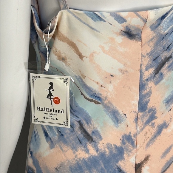 Halfisland NWT Women’s Cowl Neck Satin Multicolored Slip Mini Dress Size-L - Picture 6 of 7